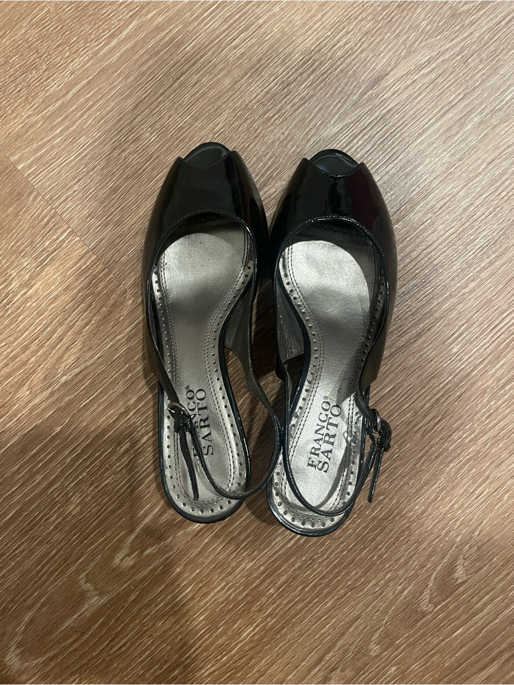 Franco Sarto NAVY Patent Peep-Toe Slingback Wedge